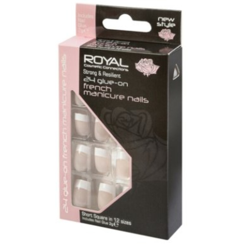 Royal 24 Glue On French Manicure Short Square Nails