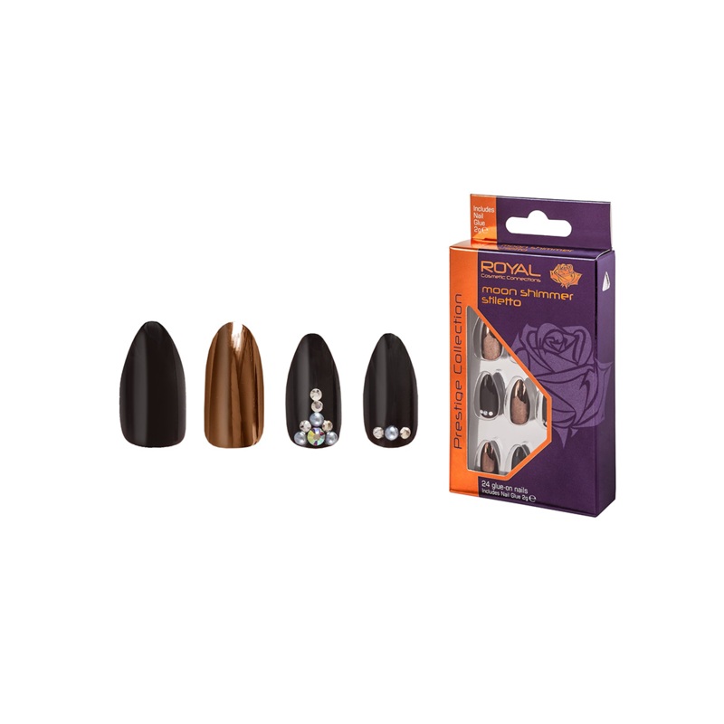 Royal Cosmetics 24 Prestige Moon Shimmer Stiletto Nail Tips & 2g Glue