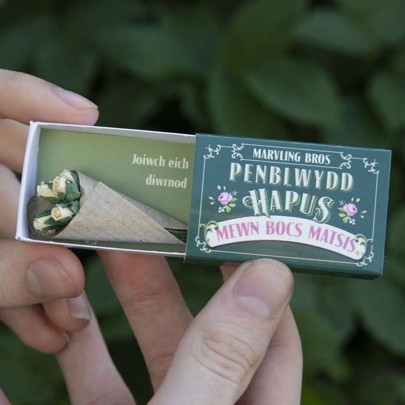 Welsh Birthday Folk Art Mini Bouquet In A Matchbox