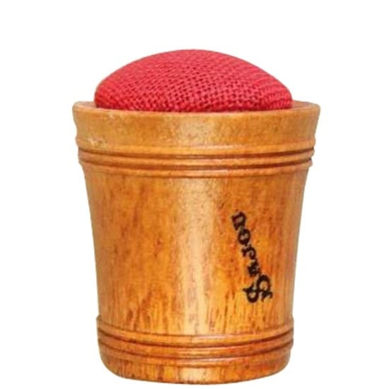 Wooden Pin Cushion  Red Linen