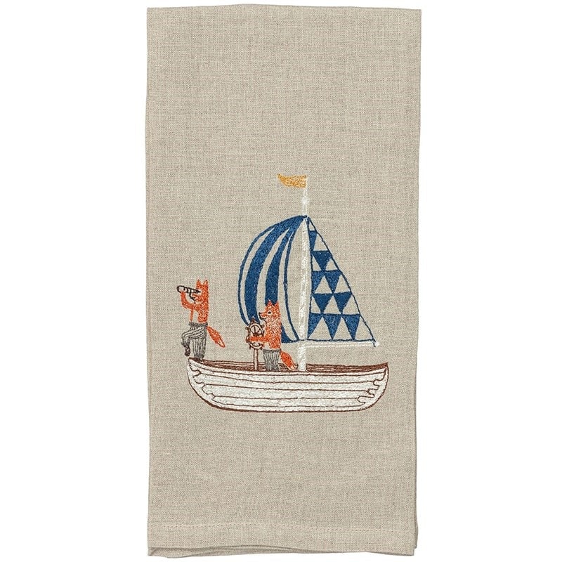 Sailing Foxes Tea Towel
