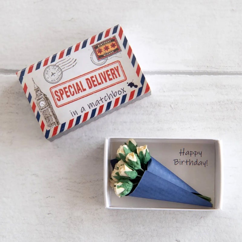 Special Delivery Happy Birthday Mini Bouquet in a Matchbox