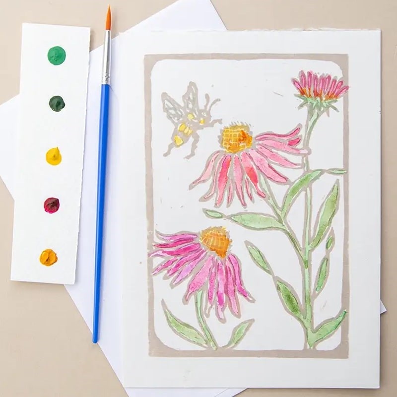 Cone Flower & Bee Watercolor Art Card Kit