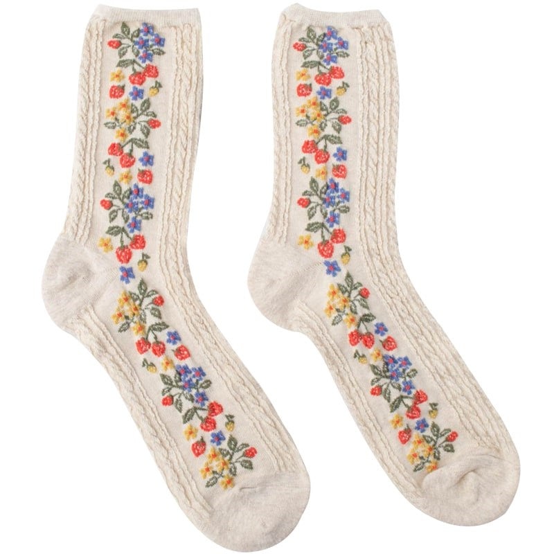 Vintage Strawberry Socks - Oatmeal